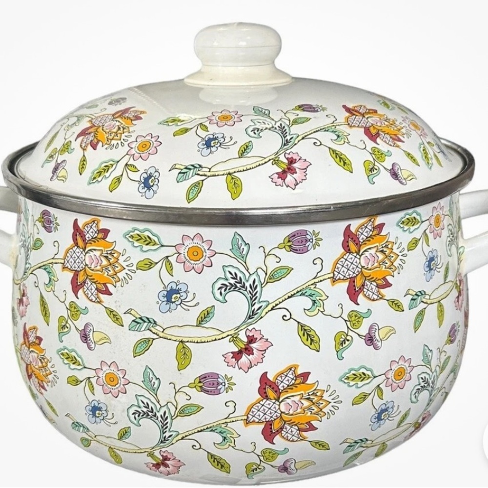 Haddon Hall 8 Qt Minton Floral Enamel covered Stock Pot